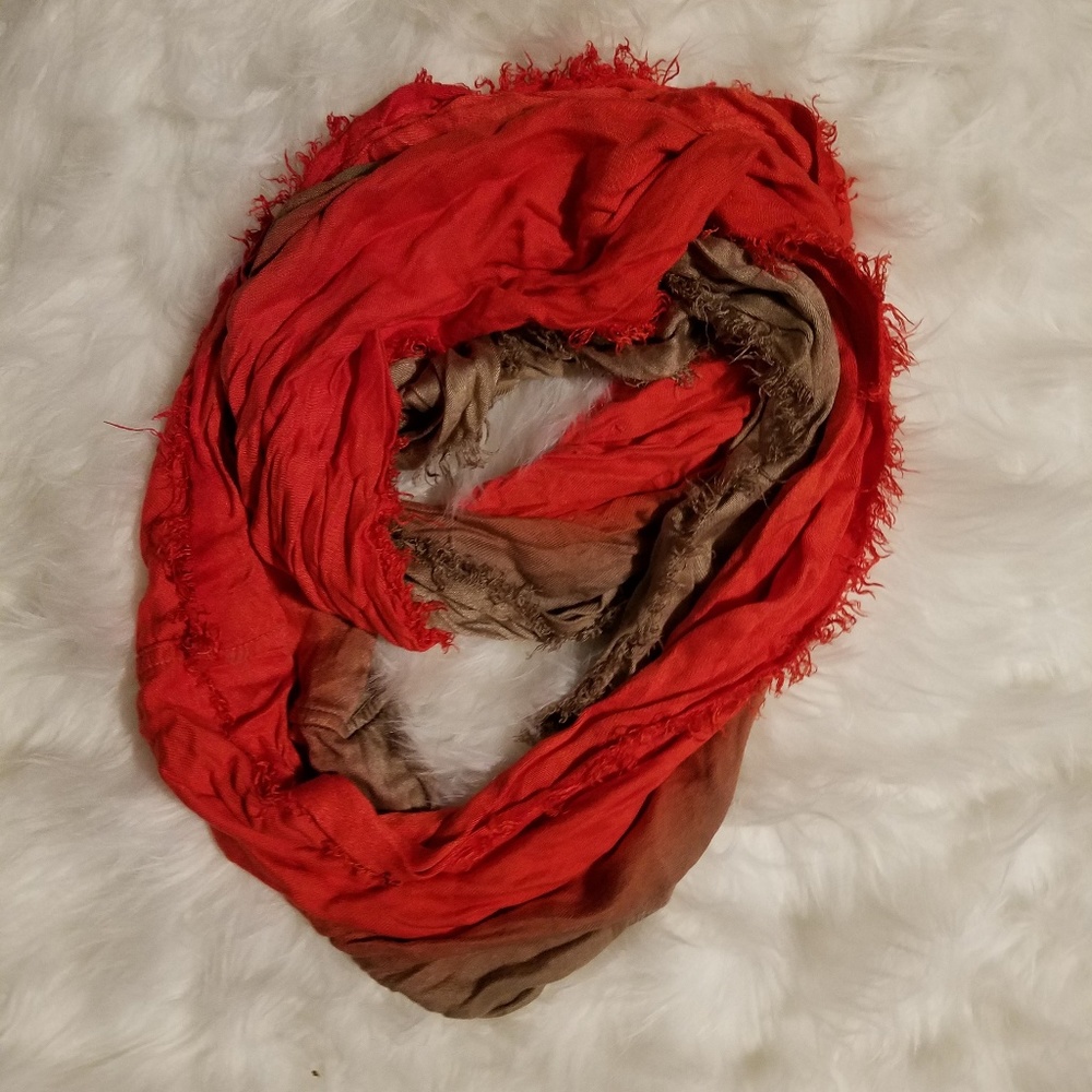 Beautiful Ombre Orange Red Tan infinity Scarf